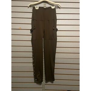 Women's Brown Cargo Snap Leg Pants High Waist Small Maternity?